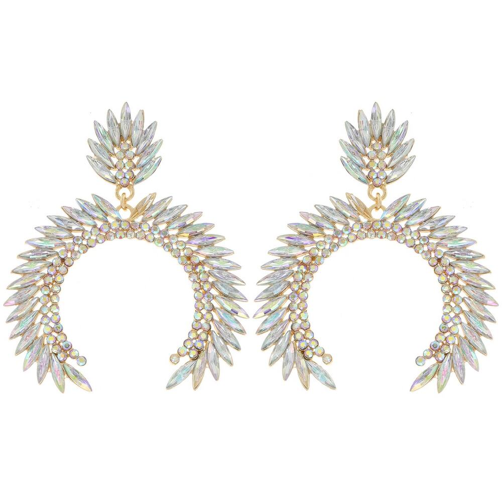 Petal Cut Rhinestone Arch Dangle Earrings | Silver Clear